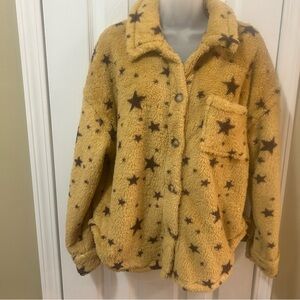 Gilli Mocha/Brown Women's Small Fuzzy Star Print Teddy Oversized Jacket NWT